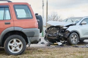 car crash accident on street. damaged automobiles